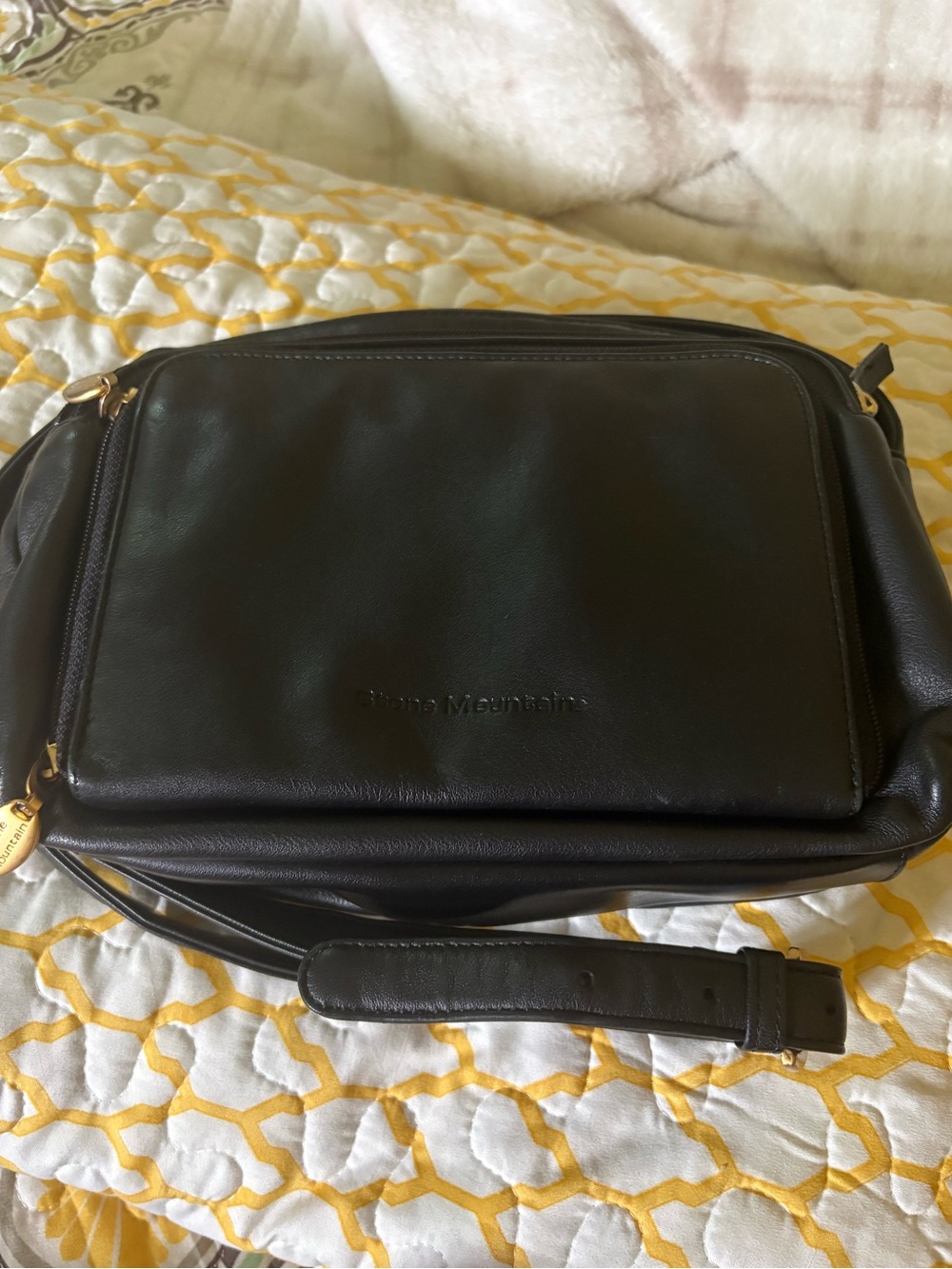 Stone Mountain Accessories Black Leather Belt Bag with Gold Accents